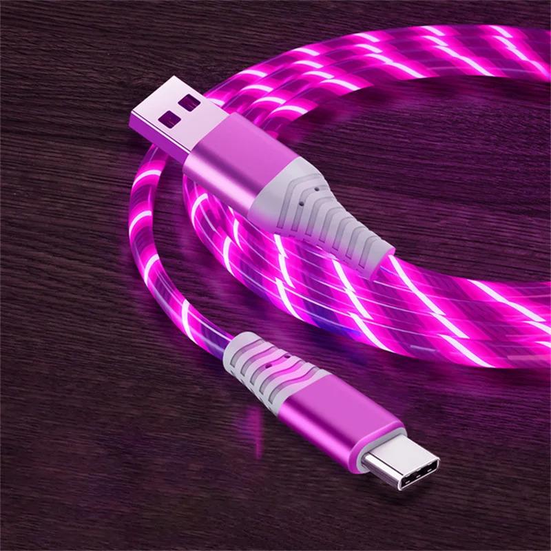 Product Introduction of สาย USB Type C, การออกแบบเรืองแสงไหล, การชาร์จอย่างรวดเร็ว 5A, สายเคเบิลข้อมูล, สาย LED เรืองแสง, เข้ากันได้กับ Samsung, Xiaomi, iPhone และ Micro 16