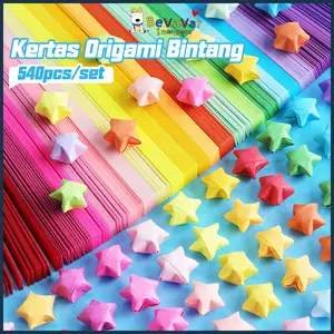 Bevavar DIY Kertas Origami Bintang Warna Origami Star Paper 540PCS