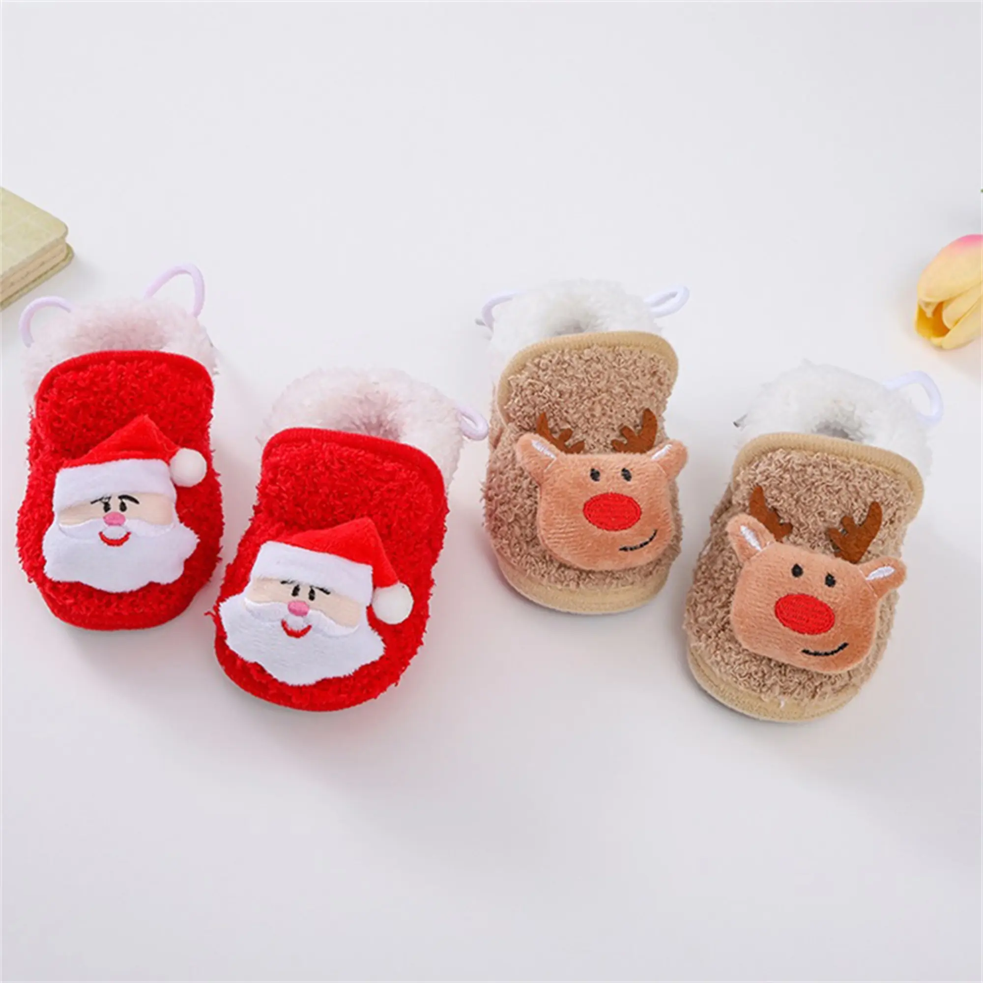 Baby Christmas Shoes, Santa Claus Snowman Elk Flats Winter Shoes