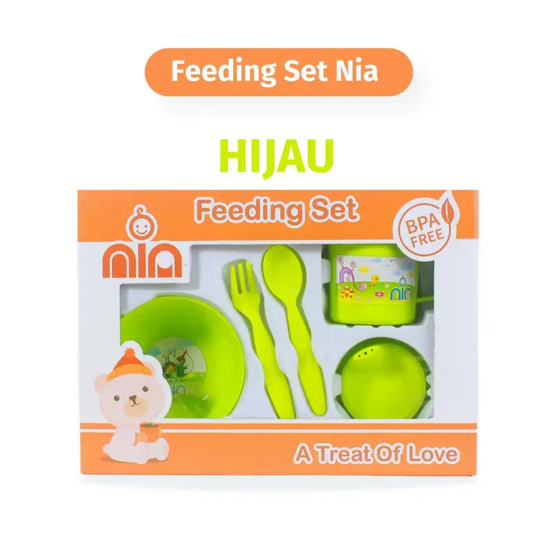 Feeding Nia Kecil - Tempat Peralatan Makan Bayi dengan Sendok dan Garpu 6
