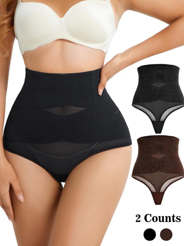 Women's Contrast Mesh Shapewear Thong, Breathable High Waist Shapewear Bottom for Daily Wear, Tummy Control Butt Lifter, Minimalist Basic Underwear 4