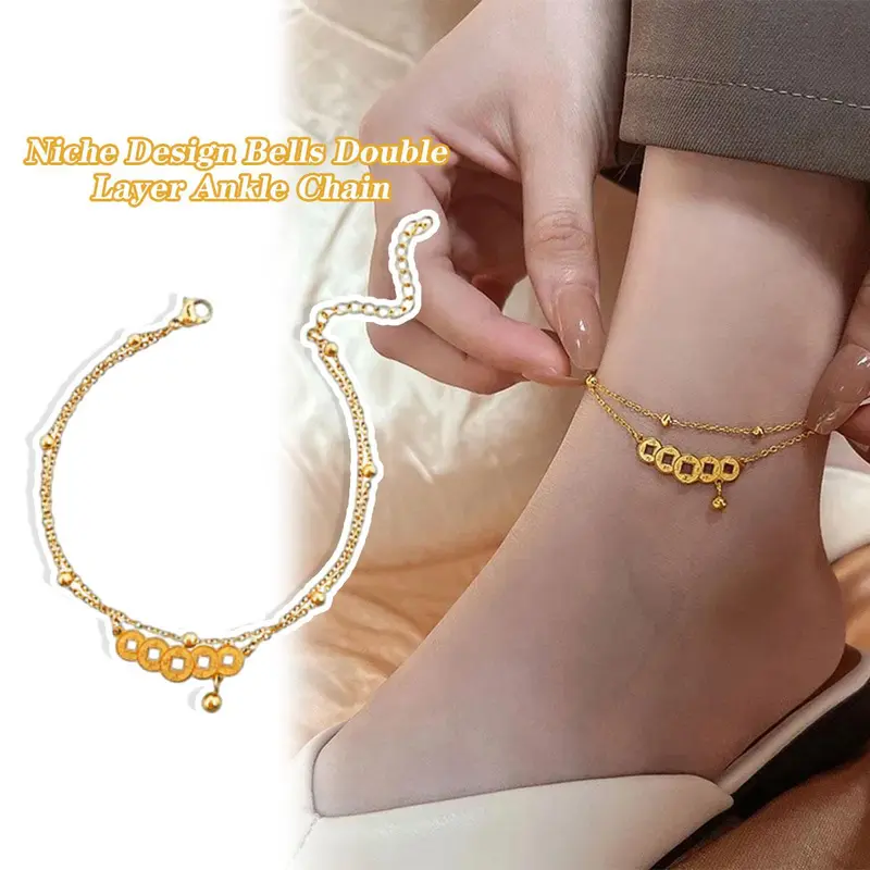 Mặt Dây Chuyền Chuông Đồng Tiền Xu, Chất Liệu Thép Không Gỉ, Lắc Chân Cho Phụ Nữ Và Trẻ Em Gái, Thời Trang, Thích Hợp Cho Các Bữa Tiệc Áo Tắm, Lắc Chân Titan 2