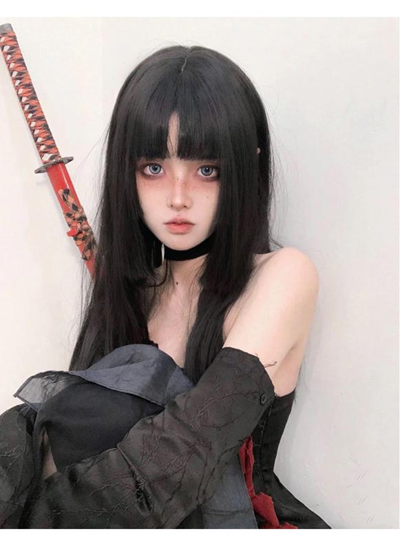 Product Introduction of Princess Cut Wig Headgear Female Long Hair Japanese Style Ji Hair Black Long Straight Hair Lolita Two Sliced Jellyfish Head 1