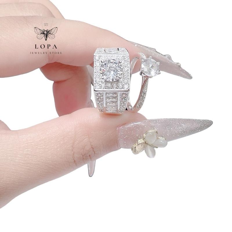   Hộp Xinh  Nhẫn đôi nam nữ bạc LoPa SK156 mẫu đá bản to LoPajewelry 