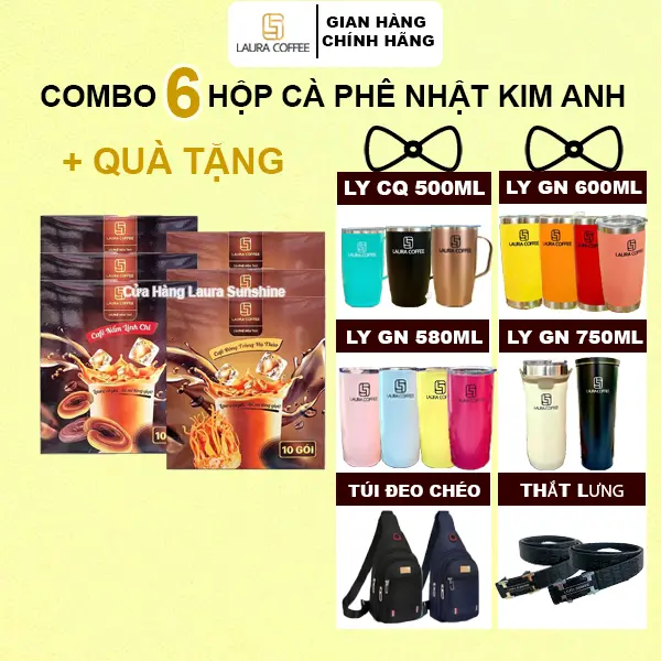 [QUÀ TẶNG]- 6 Hộp Cà phê Laura Coffee Nhật Kim Anh Nấm Linh Chi & Đông Trùng