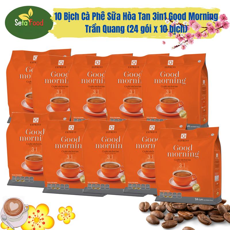   Combo sảng khoái  10 bịch cà phê sữa hoà tan 3 trong 1 good morning Trần Quang  10 bịch x 24 gói  - Cà phê sữa hoà tan 3 trong 1 - Coffee Cafe - Tết Vị Chua 