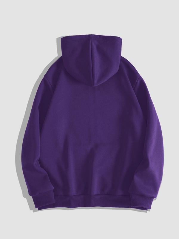 Men's Letter Print Zip Up Hoodie, Regular Fit Casual Street Long Sleeve Hooded Sweatshirt for Fall & Winter, Men's Clothes for Daily Wear 1