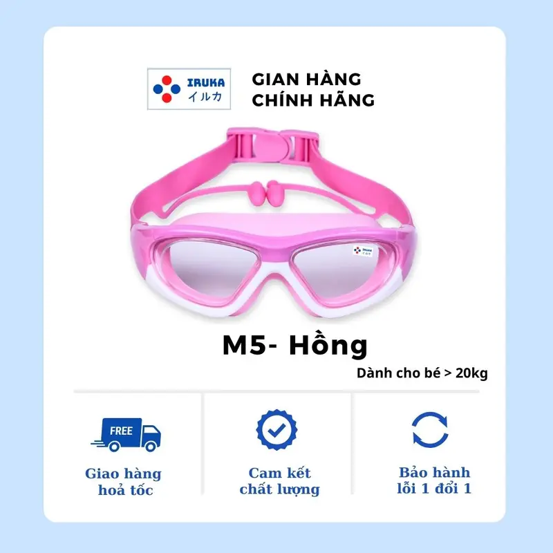 [Giảm 40% ] M5 KÍNH BƠI CAO CẤP Iruka chống nước dành cho trẻ em lớn hơn 20kg, màu xanh hồng, chống mờ sương, chống nước, chống tia UV 0