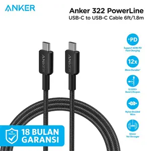 Kabel Charger Anker 322 USB-C to USB-C Cable (6ft Braided) - A81F6