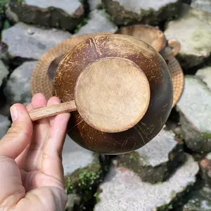 cangkir batok kelapa jadul set sendok dan tatakan