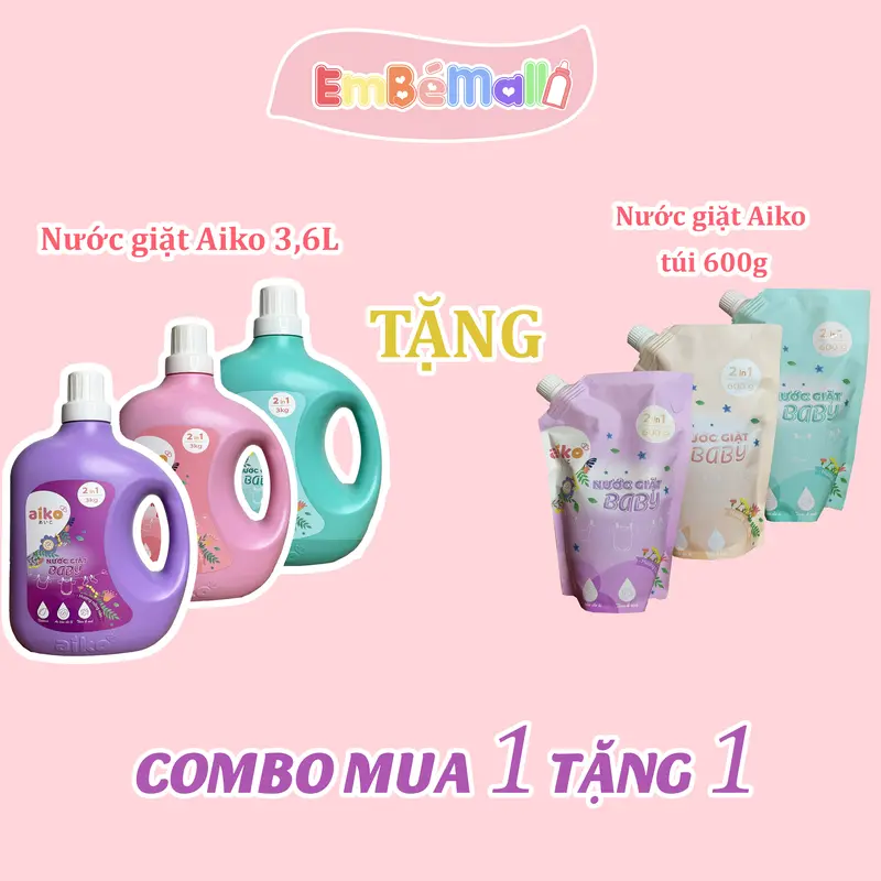 [Mua 1 tặng 1] Nước giặt xả Aiko 2in1 cho bé - Can 3 Lít   [Mua 1 can tặng 1 thêm túi 600ml] 0
