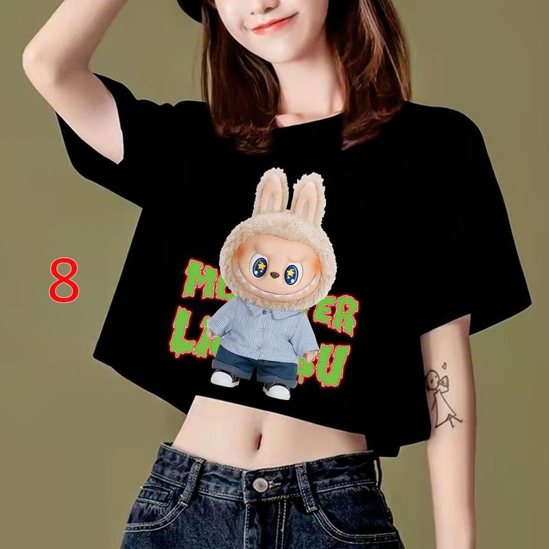 áo LABUBU áo hottrend, áo croptop rộng tay dài, croptop rộng, croptop sát nát, áo tập nữ, áo croptop vải mát mềm mịn hình in đẹp Women Cổ Tròn 8