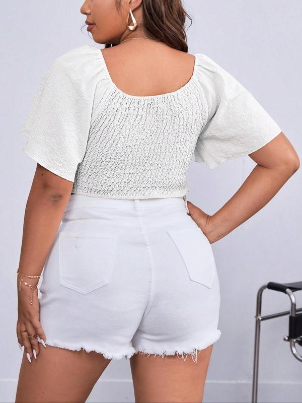 【Plus Size】 Solid Color V Neck Blouse, Casual Short Sleeve Top for Summer, Women's Clothes for Daily Wear 5