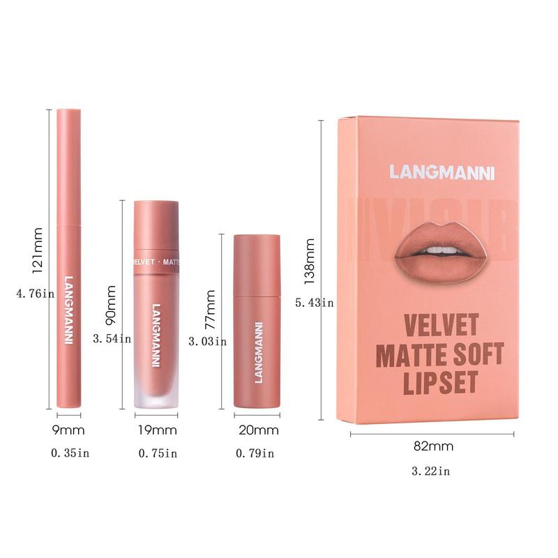 Product Introduction of Long-lasting Waterproof Matte Lipstick & Lip Liner & Lip Gloss Makeup Set, 3 Counts/set Easy Coloring Lip Care Kit, Moisturizing Lip Makeup Kit for All Occasions 1