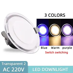 Lampu Downlight 3 warna 5w 6w Led Panel Inbow Putih Natural Kuning Biru Ungu 5 6 Watt Hias Plafon Plastik Silver White