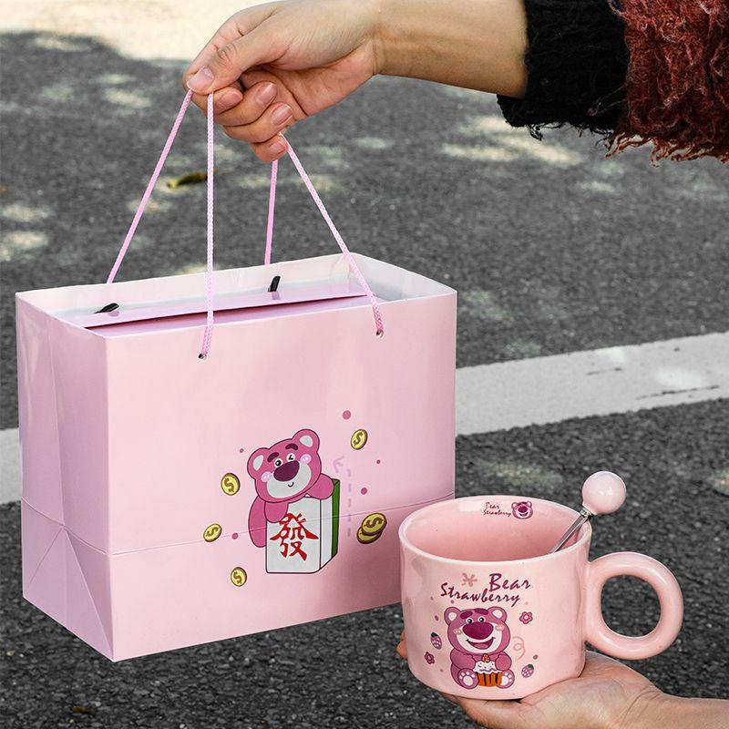 Product Introduction of [30 Days Hot Sale 980 Pieces] Girly Heart Internet Celebrity Water Cup Cute Strawberry Bear Mug High Appearance with Lid Spoon Student Couple Cup Breakfast Cup 4