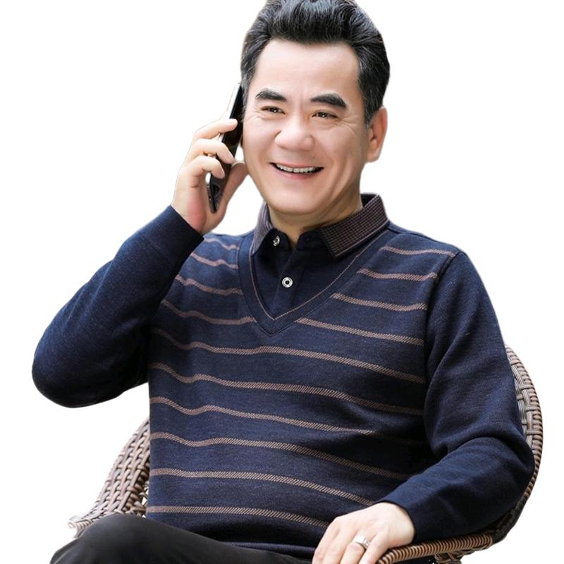 Áo len trung niên lót nhung, Áo len cổ bẻ tặng ông tặng bố Nam Menswear