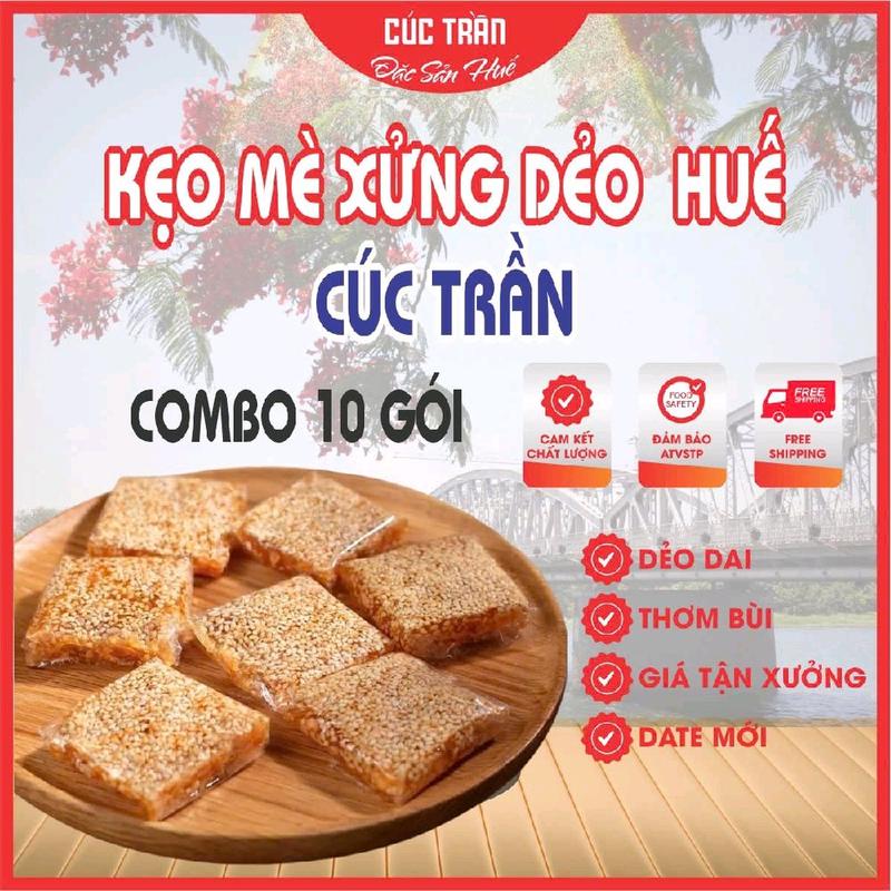 Deal Combo 10 gói kẹo mè xửng dẻo Huế Cúc Trần: dẻo dai thơm bùi béo gần 2 kg - 835