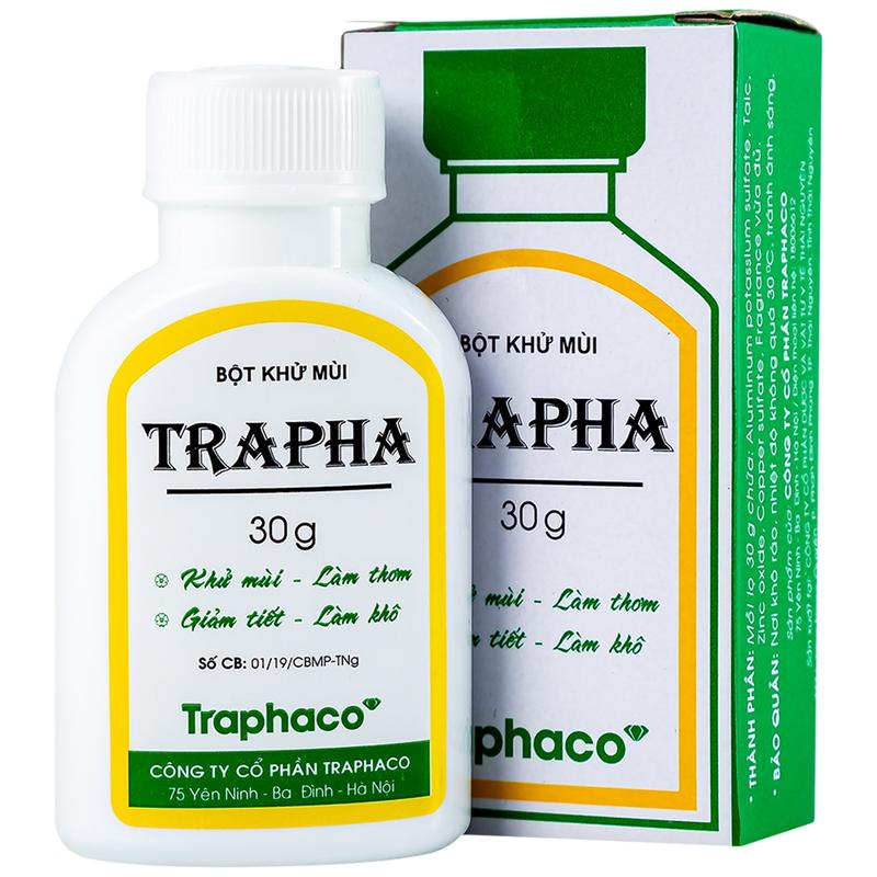 Bột khử mùi Trapha - Hộp 30g giảm tiết mồ hôi ngăn ngừa mùi hôi nách chân giữ cho chân và nách luôn khô thoáng