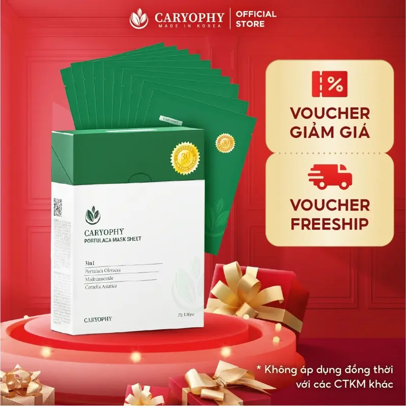 Hộp 10 miếng mặt nạ giấy dưỡng da Caryophy 22gx10 ( Caryophy Portulaca Mask Sheet 22gx10)
