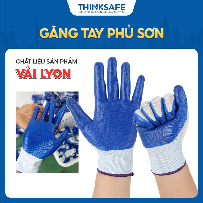 Găng tay bảo hộ phủ sơn xanh N518 chống dầu nhớt găng tay vải phủ sơn xanh bám dính tốt bao tay lao động phủ cao su - Thinksafe