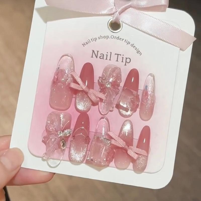 M363 NAILBOX - MÓNG ÚP  THIẾT KẾ FOM VUÔNG, FOM HẠT GẠO  DÀI MÀU HỒNG MẮT MÈO GẮN ĐÁ kim cương nails boxxinh Women Làm Nail nail  box