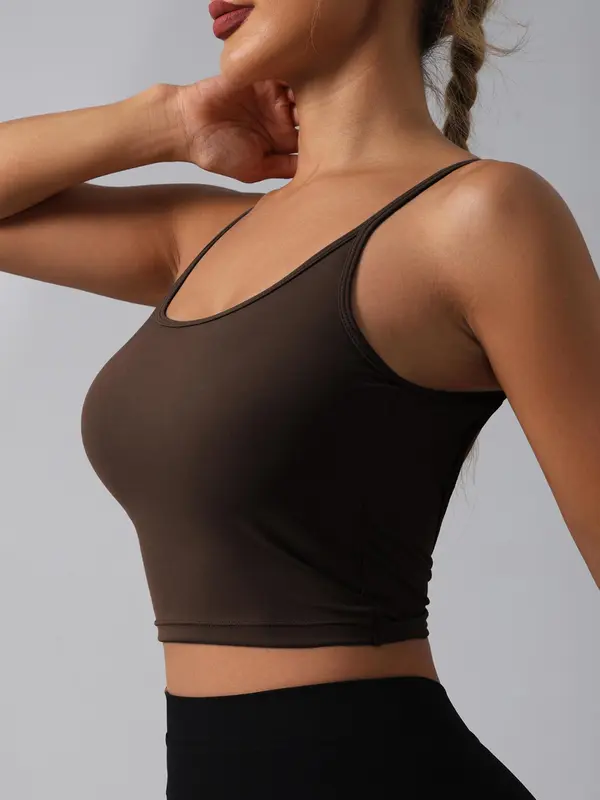 Women's Solid Sports Cami Top, Sports Plain Top, Ladies Sportswear for Indoor Outdoor Wear 0