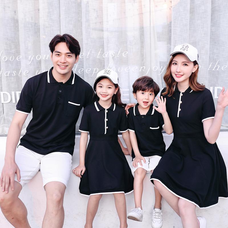 Hi Mia's Shop | Spring and Summer New Internet Celebrity Parent-Child Dress Summer Classic Style Mother-Daughter Dress Short Sleeve Couple Suit 0