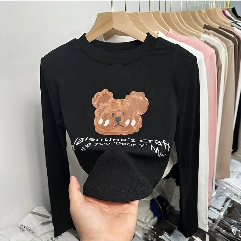 Áo Lớp Nền Cotton Nguyên Chất, Phong Cách Hàn Quốc, Phong Cách Phương Tây, Phổ Biến, In Hình Gấu, Thích Hợp Cho Bé Gái, Áo Phông Lớp Nền 7