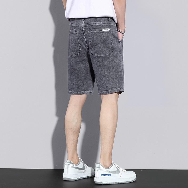 Quần Short Denim, Màu Xám Đen, Dành Cho Nam Giới, Phong Cách Mùa Hè Mới, Phong Cách Hồng Kông Ins, Hợp Xu hướng, Quần Ống Rộng, Mỏng Và Thẳng, Quần Thường Ngày 1