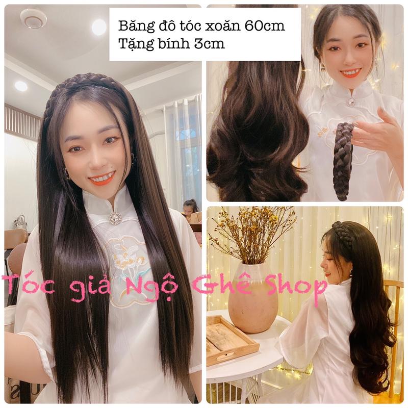  Tóc băng đô 60cm CÀI BÍN TÓC CAO CẤP 3CM chụp áo dài  tặng dưỡng và thun ,phụ nữ. BDU200 