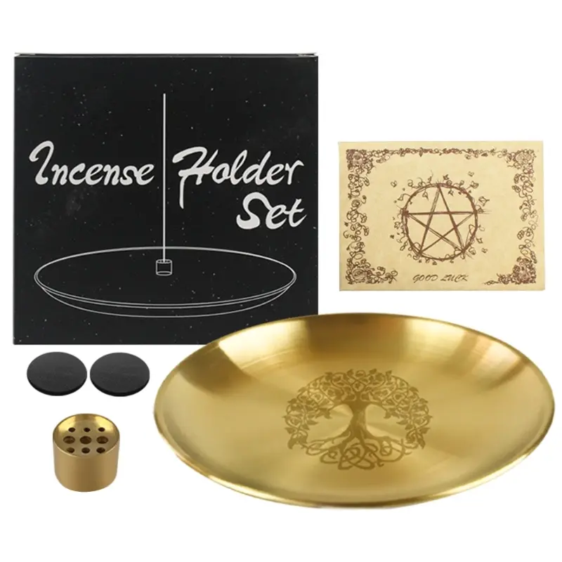 HU Altar Tree Pattern Plate Candle Holder Ritual Tray Crystal Stone Shelves