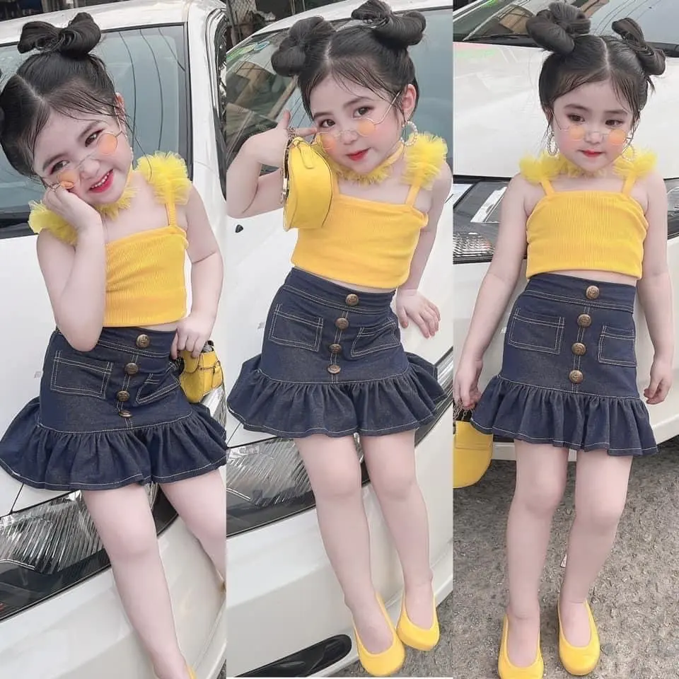 SET ÁO VÀNG CHÂN VÁY JEANS XANH