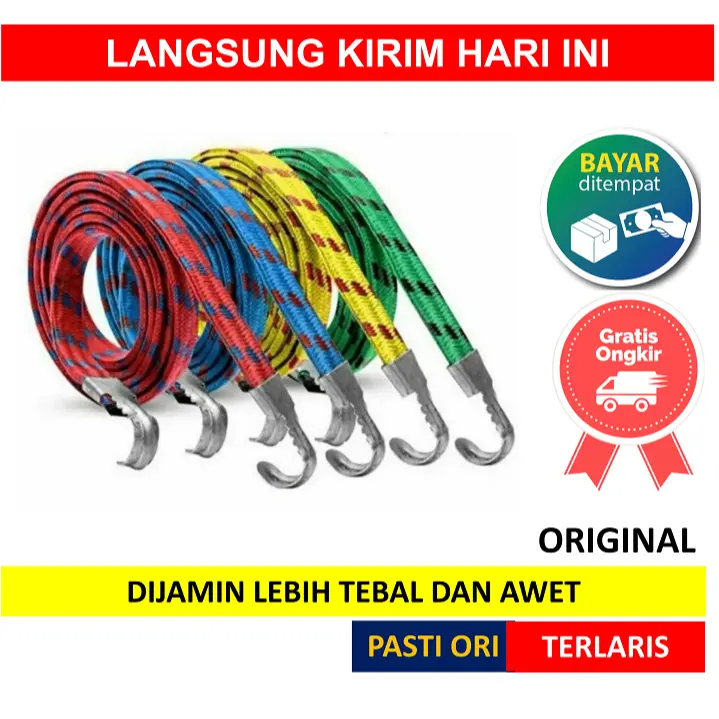 PAPER 2 Promo TALI BAGASI MOTOR 1M 1 M Meter 1Meter IKAT BARANG KARDUS KARET PENGIKAT ELASTIS WARNA KUAT LENTUR Cod Happy Shopping
