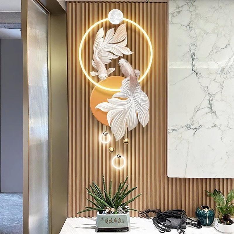 Tranh Tráng Gương Đèn LED Cửu Ngư Quần Hội trang trí nhà cửa decor phòng nhà hàng Treo Phòng Decor Tường Treo Tường 1