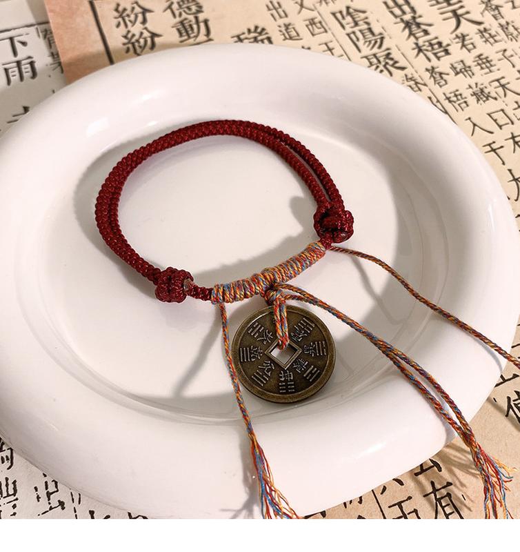 Product Introduction of New Chinese Style Mountain Ghost Spend Woven Hand Strap Women's Hollow Copper Coin Tibetan Style Hand-Woven Bracelet Non-Mainstream Style National Fashion Decoration 11