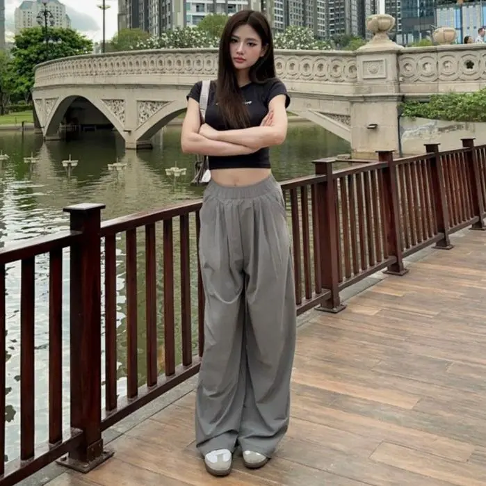 Quần Ống Rộng Nữ Vải Đũi Mát Siêu Hót Nhiều Màu Cạp Cao Lưng Chun Co Dãn Dễ Mặc 1