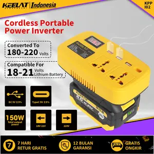 KEELAT KPPI02  Inverter DC18V/21V ke AC220V 20V LXT Makita soket konverter 150W daya multifungsi Pengisi daya DIY