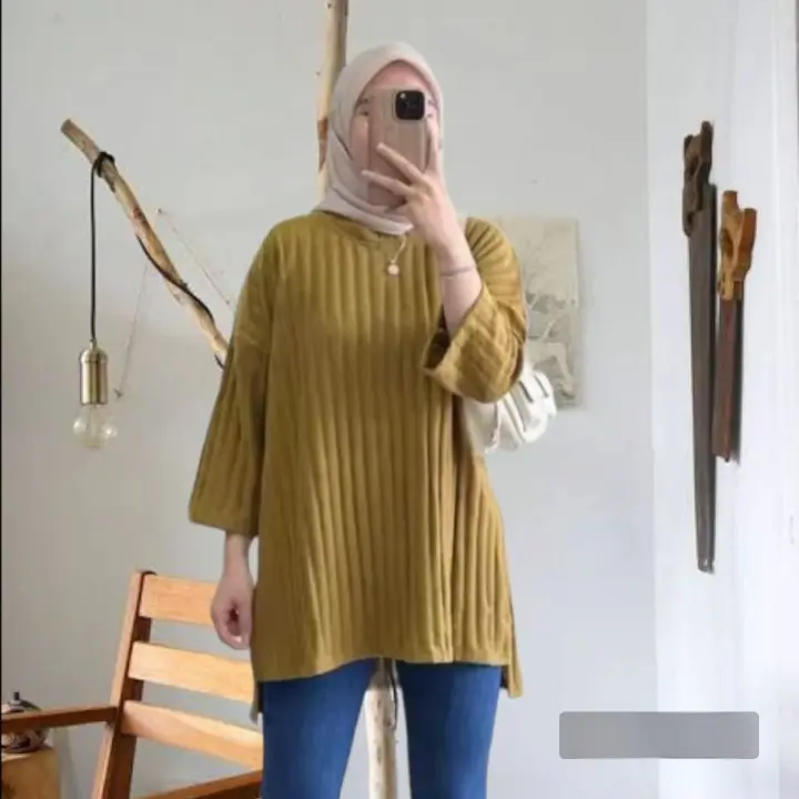 TUNIK OVERSIZE KENIT HORNET ATASAN TUNIK LENGAN 7/8 FASHION WANITA BISA COD 3