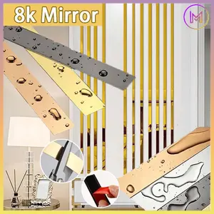 [3M]List Plat Strip 8K Mirror Gold / Stainless Flat Decorative Lines /Stiker Dekorasi Lantai Keramik Dinding Hiasan Baja Hitam 3M