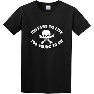 Camiseta negra con diseño abstracto 2D – estilo urbano alternativo, ideal para hombre y mujerYingna Black Too Fast to Live Young to Die Seditionaries Punk 1977 - Camiseta unisex de manga corta con cuello redondo 100% algodón