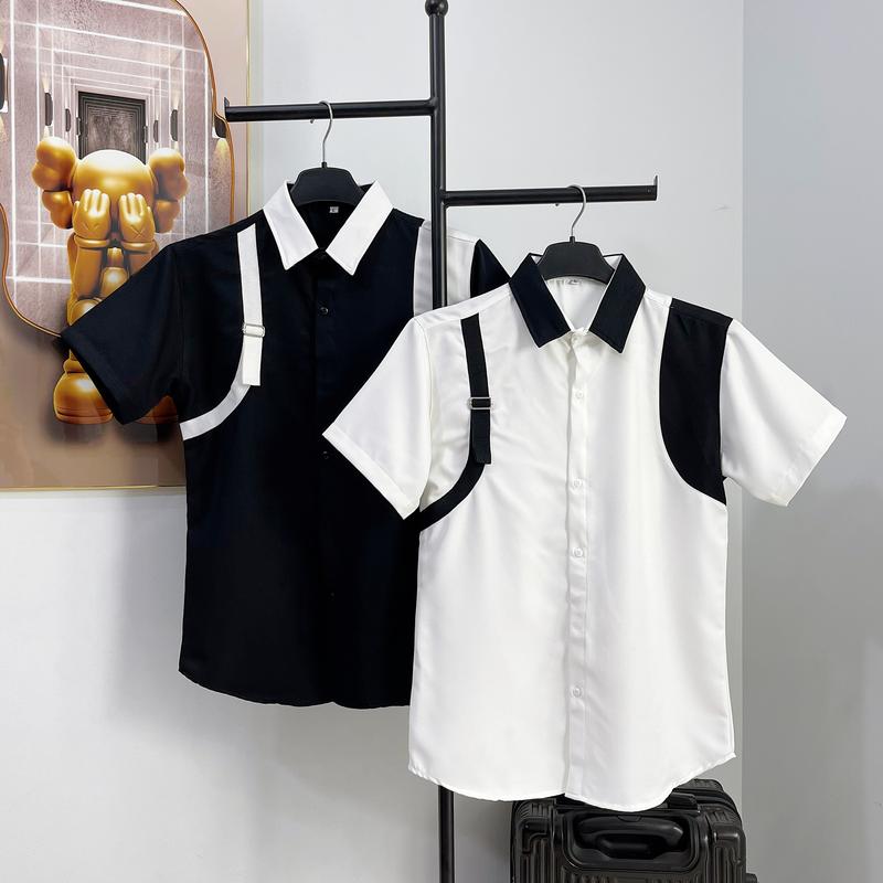 Max SMh.6 Áo Sơ Mi Nam ngắn Tay Vải kate lụa co dãn nhẹ độ dày vừa phải Vạt dây bên vai Menswear