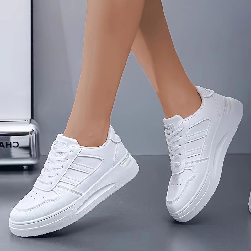 Product Introduction of Women's Colorblock Trendy Sneakers, Lace Up Soft Sole Platform Skate Shoes, Low-top Walking White Shoes plus size Casual Trainer 17