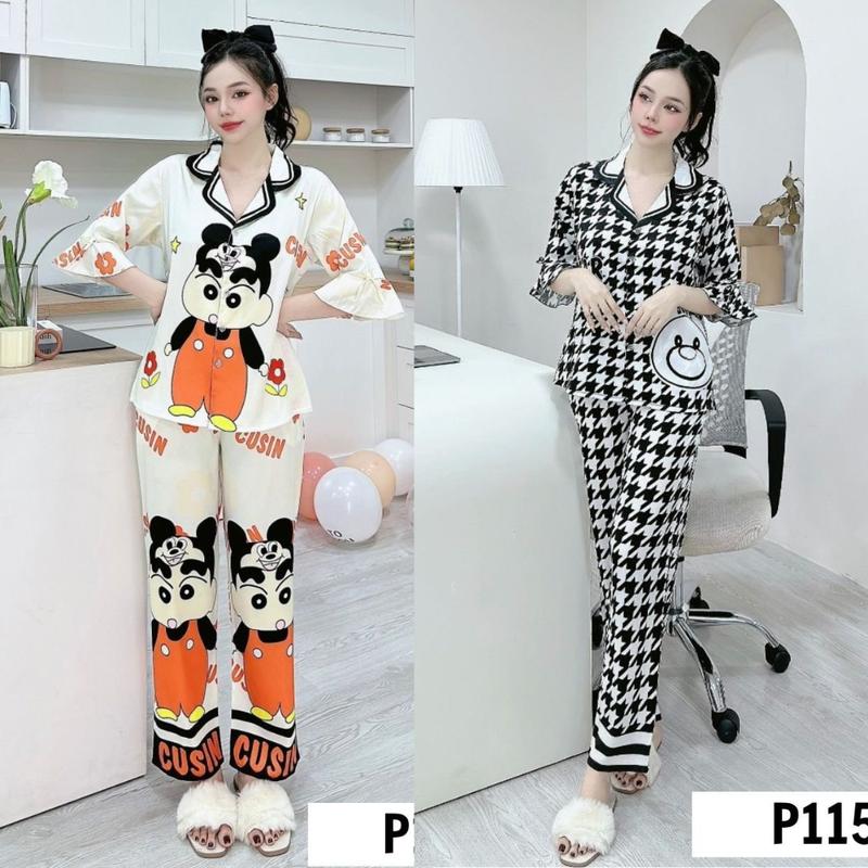 Đồ bộ nữ mặc nhà Pyjama dễ thương vải lụa Hàn thoáng mát mặc 4 mùa