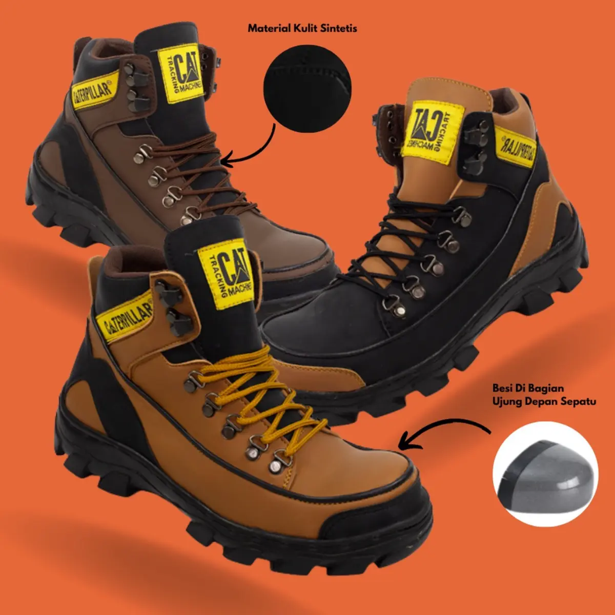 Sepatu Safety Boots Pria Argon Ujung Besi Hitam/Coklat Ukuran 39-44 - Shoes