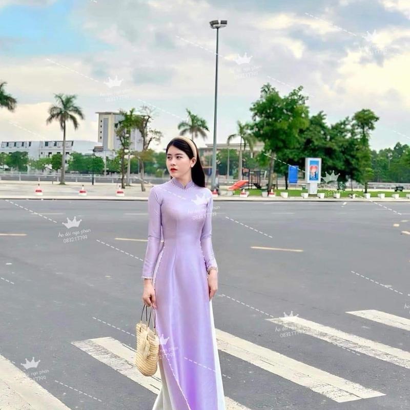 Áo dài lụa vân gỗ nhẹ nhàng sang chảnh 1