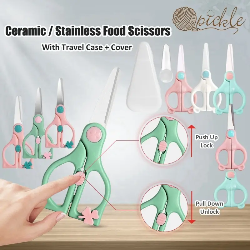 Ceramic/Stainless Steel Food Scissors with Travel Case & Cover Safety Lock