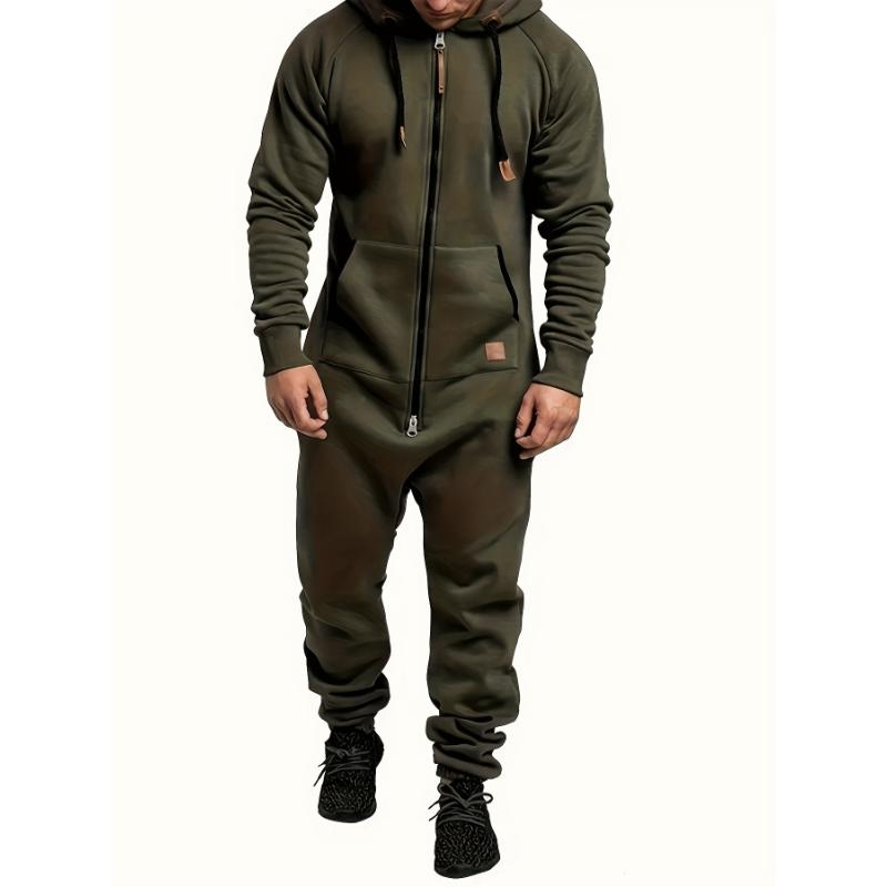 Men's Hooded Fleece Lined Jumpsuit, Long Sleeved Full Zip Pajamas With Kangaroo Pockets 7