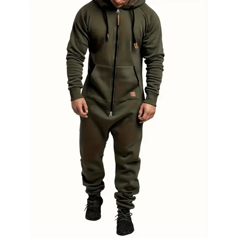 Men's Hooded Fleece Lined Jumpsuit, Long Sleeved Full Zip Pajamas With Kangaroo Pockets 7