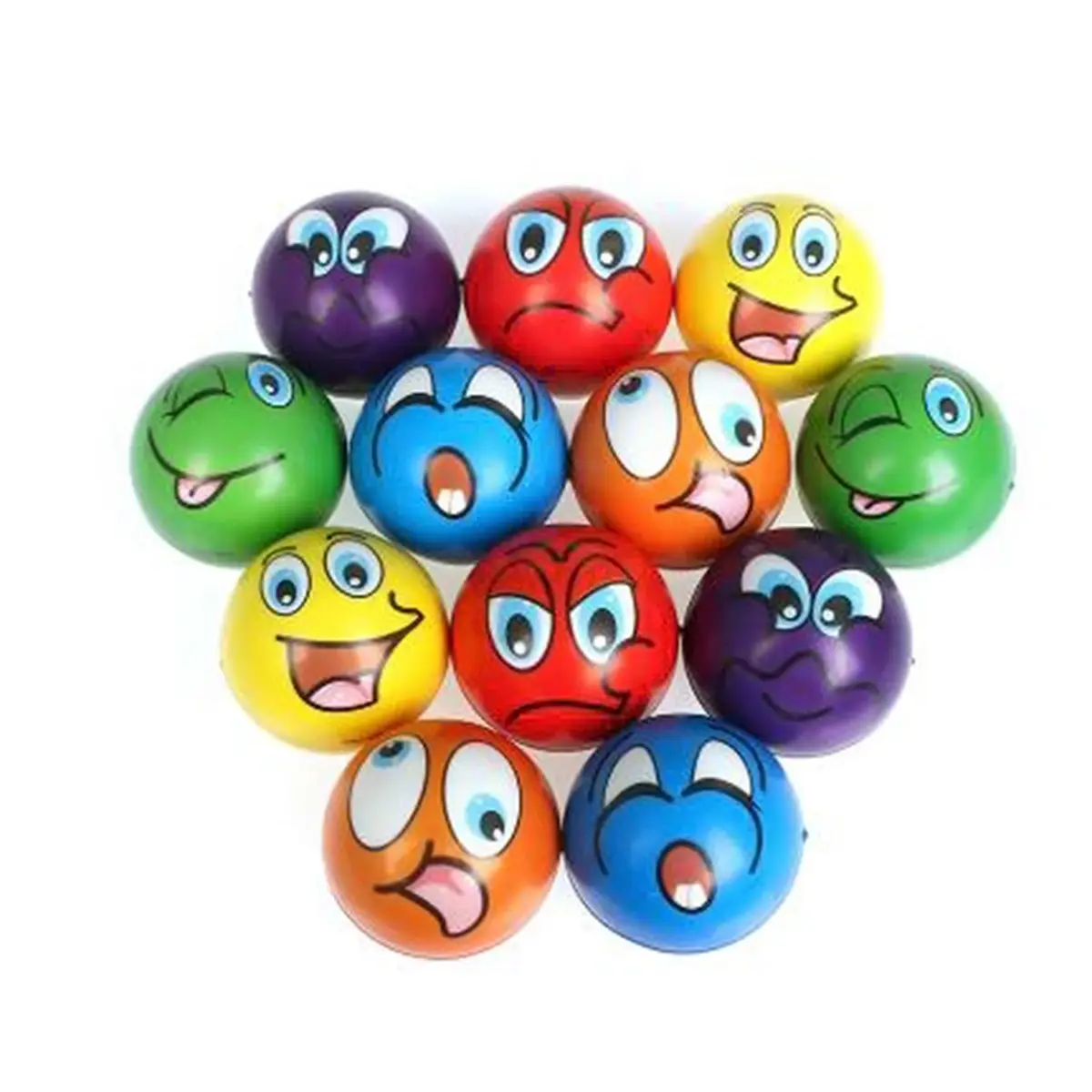 12Pcs 6.3CM Soft PU Foam Sponge Expression Grimace Smile Face Squeeze Ball Anti Stress Relief Ball Toys for Boys Kids